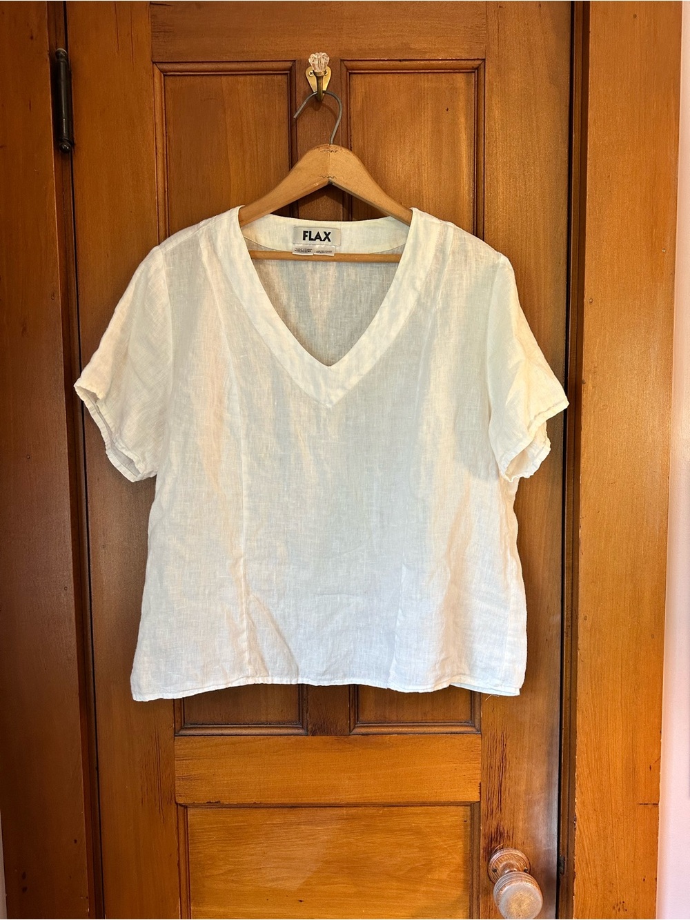 FLAX White Linen Short-Sleeve V-Neck Tunic